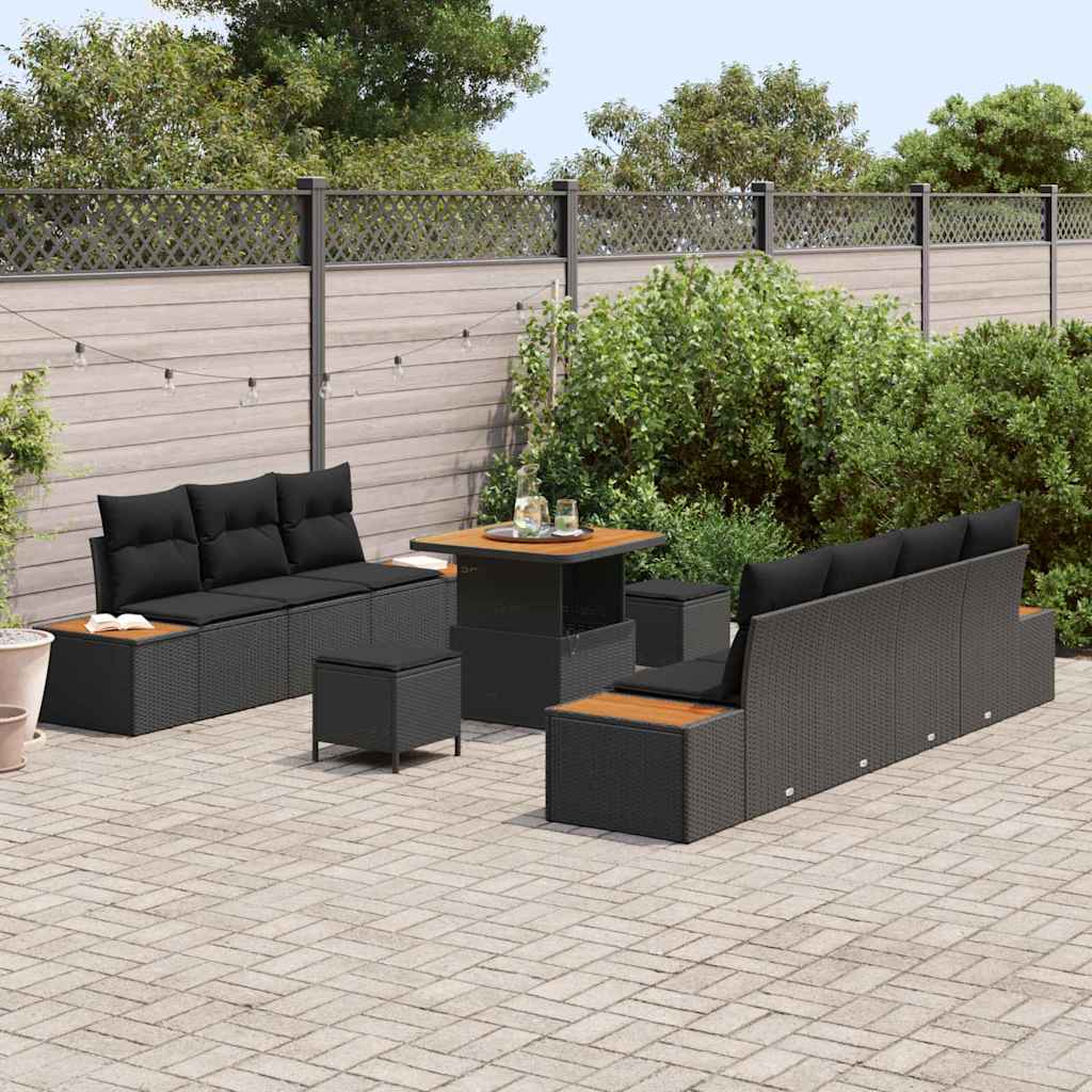 Garten-Sofa-Set mit Kissen 10 pcs Schwarz 80 x 80 x 71 cm